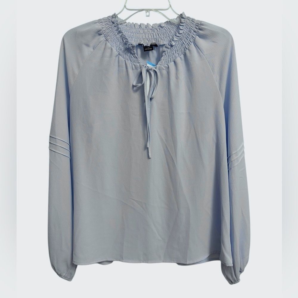 NWT Social Standard by Sanctuary Women's Long Sleeve Peasant Top Sz L Light Blue